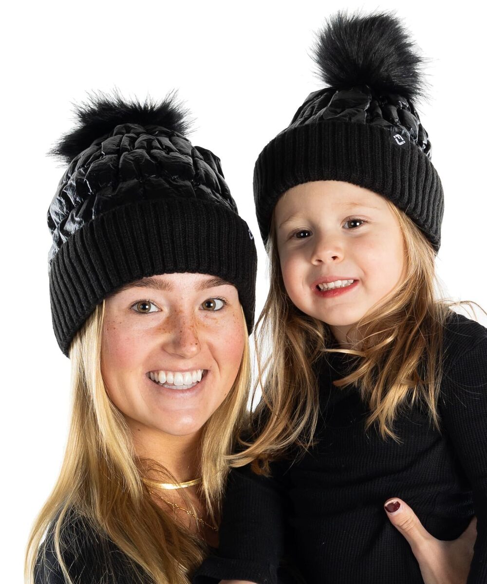 3791 Matching 2 Pack Mommy & Me Puffer Faux Fur Pom Pom Beanie